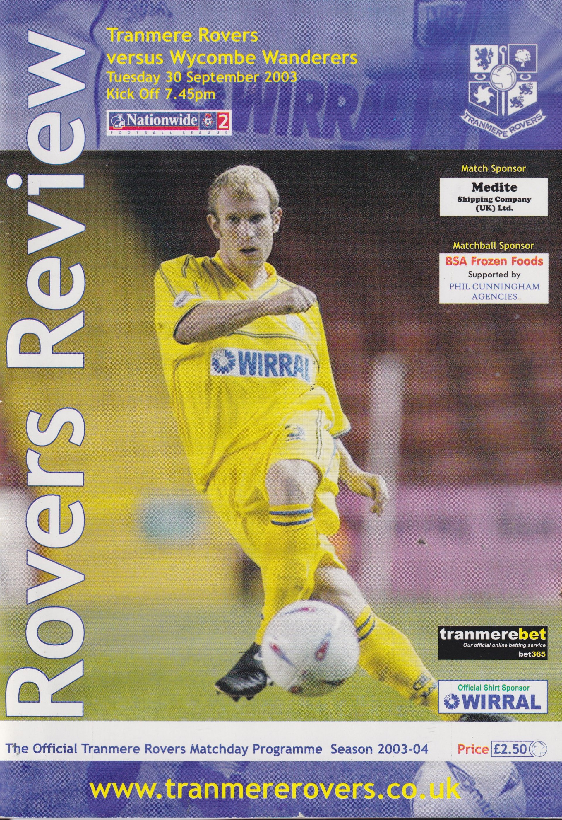 Tranmere Rovers v Wycombe Wanderers match programme